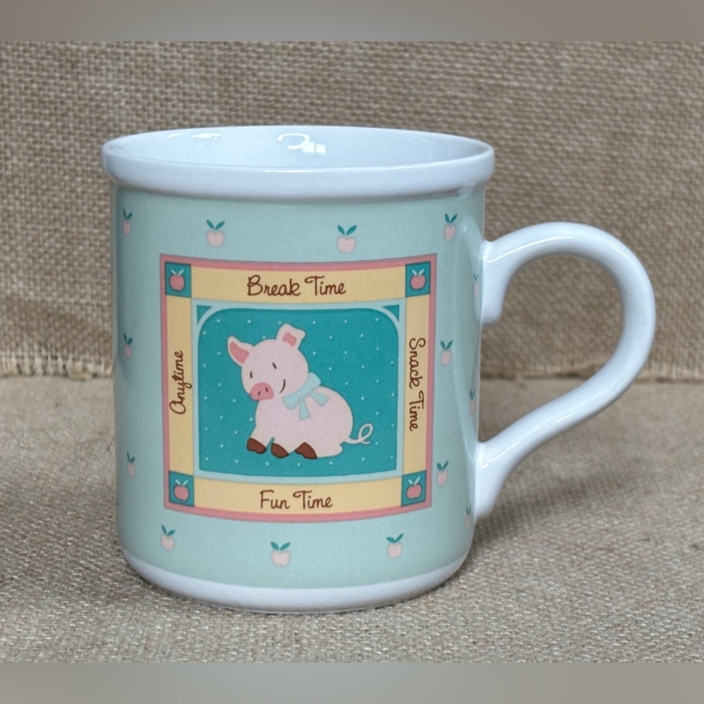 Vintage Perfect Pals Mint Green Pig Stoneware Coffee Mug Cup Farm Core Whimsical